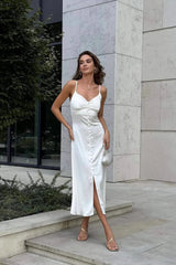 Solid Lace-Trim Cami Maxi Silk Dress