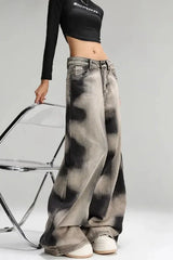 Vintage Grey Tie Dye Wide Leg Jeans