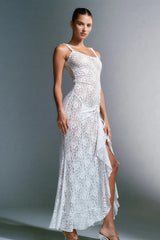 Lace Cami Panel Backless Bodycon Maxi Lace Dress