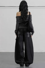 Leopard Cross Studded Wide Leg Jeans