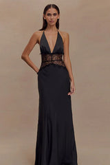 V Neck Backless Lace Dress