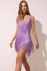 Fringe Sequin Slit Halter Graduation Party Dress