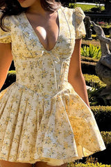 Ruffled V-Neck Floral Dress