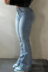 Vintage Printed Washed Low Waist Micro Flare Jeans