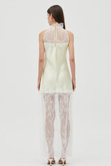 Round Neck Sheer Spliced Solid Elegant Lace Dress