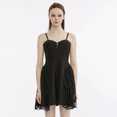 Splicing Gauze Party Club Brushed Lace Black Metal Summer Gothic Dress