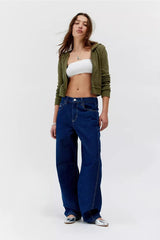 Vintage Wash Low Rise Slim Loose Straight Leg Jeans