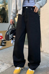 Solid Color Contrast Print Loose Straight Casual Jeans