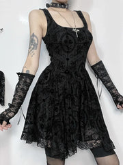 2024 Summer New Harajuku Retro Wrapped Hip Mini Dress Y2K Vintage Gothic Punk Dark Style Tie Up A-Line Dress