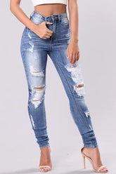 Washed Ripped Straight Denim Jeans