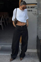 High Waist Vintage Washed Bootcut Wide Leg Jeans