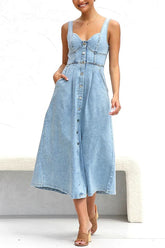 High Waist A-Line Denim Dress