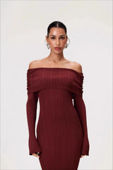 Solid Ruched Off-Shoulder Knit Bodycon Dress