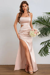 Halter Cut Out Slit Formal Dress