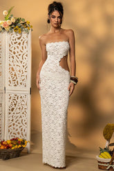 Strapless Lace Cutout Slit Bodycon Maxi Lace Dress