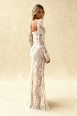 Elegant Lace Mesh Long Sleeve Lace Dress