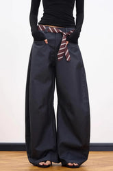 Paisley Accent Curved Leg Wide Leg Tailored Pants