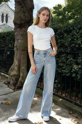 Embroidered Butterfly Raw Hem Jean