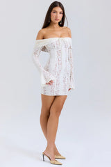 Off Shoulder Waist Tie Lace Dress