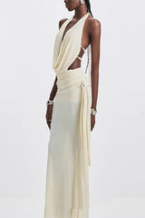 Halter High Waist Open Back Reception Dress