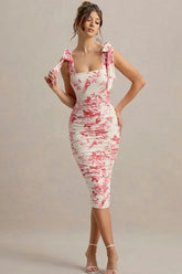 Sweet Floral Tie-Waist Bodycon Floral Dress