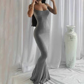 Satin Backless Bodycon Maxi Slip Dress