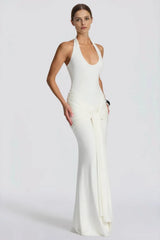 U Neck Halter Sash Panel Bodycon Party Dress