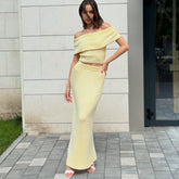 One Shoulder Slit Skirt Knit Set