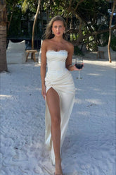 Satin Kink Detail Slit Maxi Dress