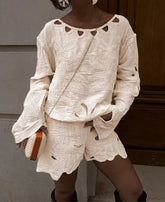 Embroidery Irregular Shorts Knit Set