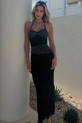 Sexy U Neck Backless Tie Polka Dot Halter Party Dress