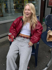 Vintage Stripe Embroidery Relaxed Double Waist Pants