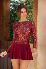 Round Neck Bodycon Ruffle Lace Dress
