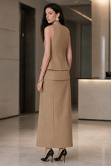 Ruffle Slit Skirt Elegant Two Piece Work Set