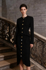 Elegant Vintage Solid Waist Cinching Slim Two Piece Set