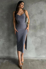 Elegant Slit Spaghetti Strap Bodycon Dress
