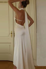 Halter Sash Open Back Reception Dress