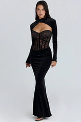Sheer Lace Mesh Panel Bodycon Mermaid Lace Dress