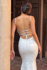 Backless Tie Cami Mermaid Lace Dress