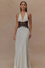 V Neck Backless Lace Dress
