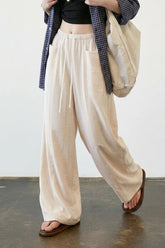 Linen Blend Relaxed Wide Leg Draped Pants