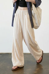 Linen Blend Relaxed Wide Leg Draped Pants