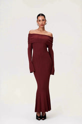 Solid Ruched Off-Shoulder Knit Bodycon Dress