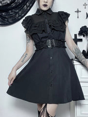 Mall Harajuku E-Girl Mesh Patchwork Black Slim A-Line Party Grunge Aesthetic Streetwear Dress