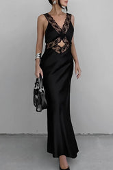 Hollow Out V Neck Mermaid Lace Dress