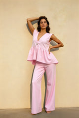 Cotton V Neck Sleeveless Vest Pants Two Piece Set
