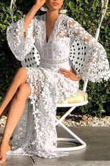 Backless Slim Lace Flare Maxi Boho Dress