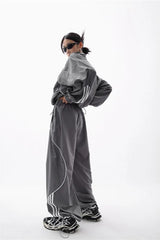 Loose Fit Cargo Jacket Wide Leg Pants Activewear Set