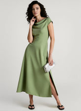 Silk-Like Satin Slit Maxi Silk Dress