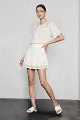 Linen Short Sleeve Blouse Skirt Vacation Set